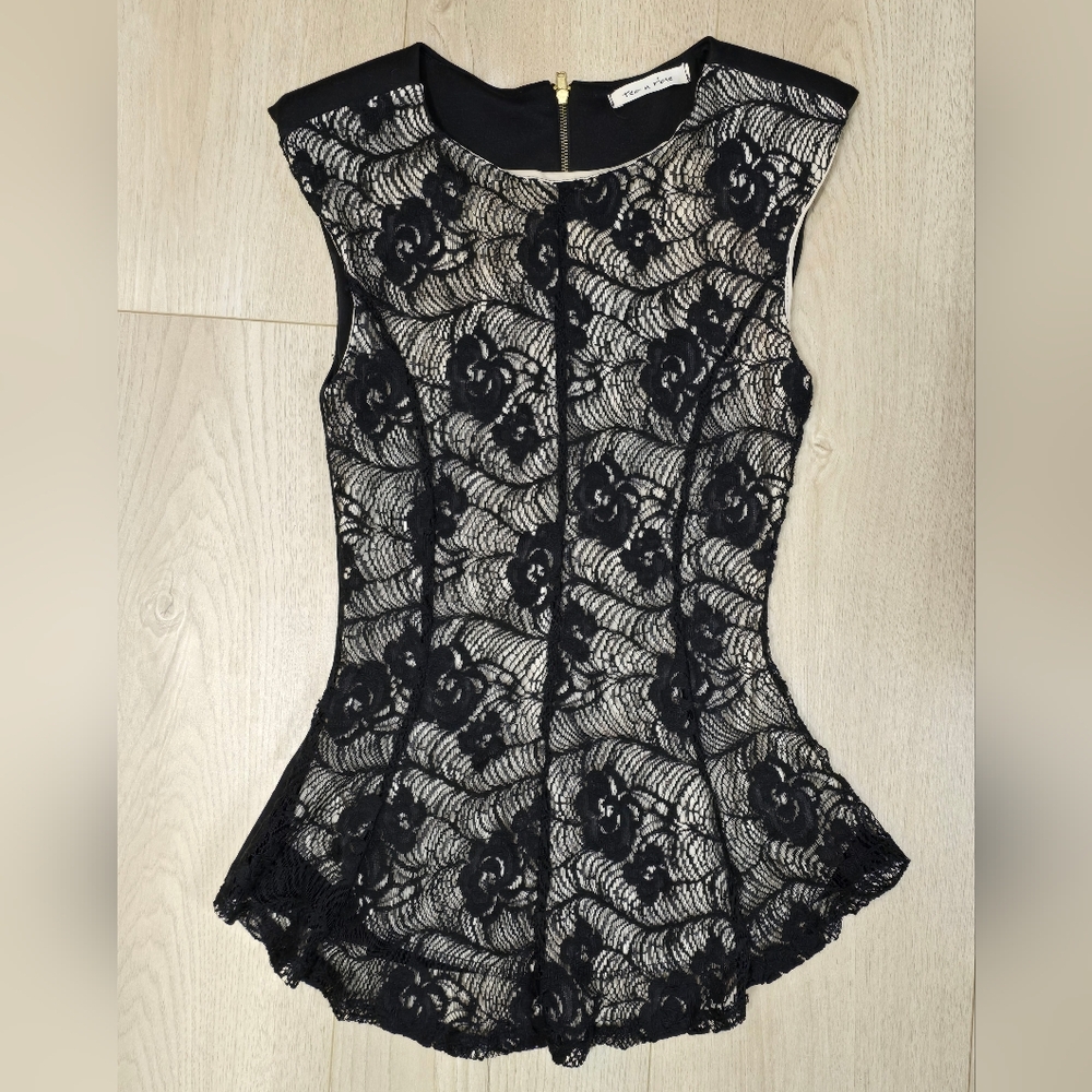 Black lace sleeveless flared top
